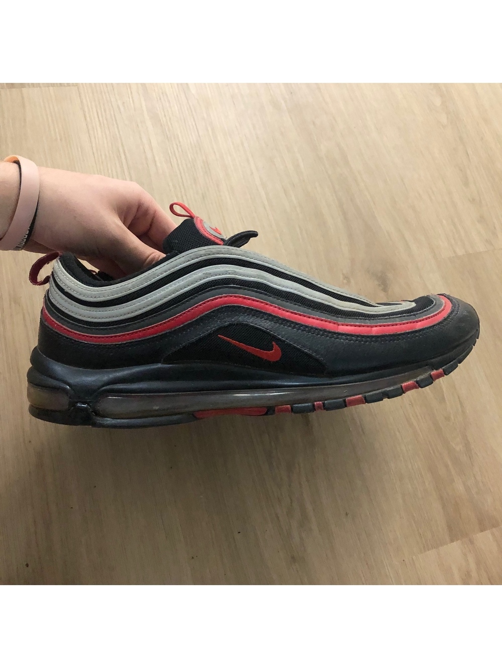 NIKE AIR MAX 97 REFLECTIVE BRED RED BLACK SILVER METALLIC REFLECTIVE MENS SZ 13